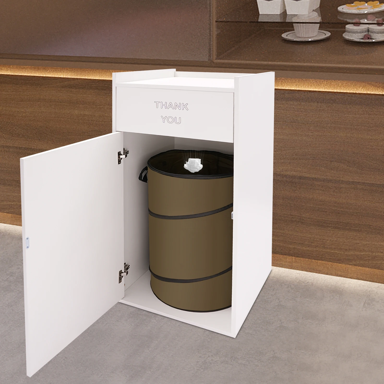 

Современный белый деревянный шкаф для мусора, прямоугольный отдельно стоящий коммерческий мусорный бак емкостью 30 л, контейнер для хранения мусора