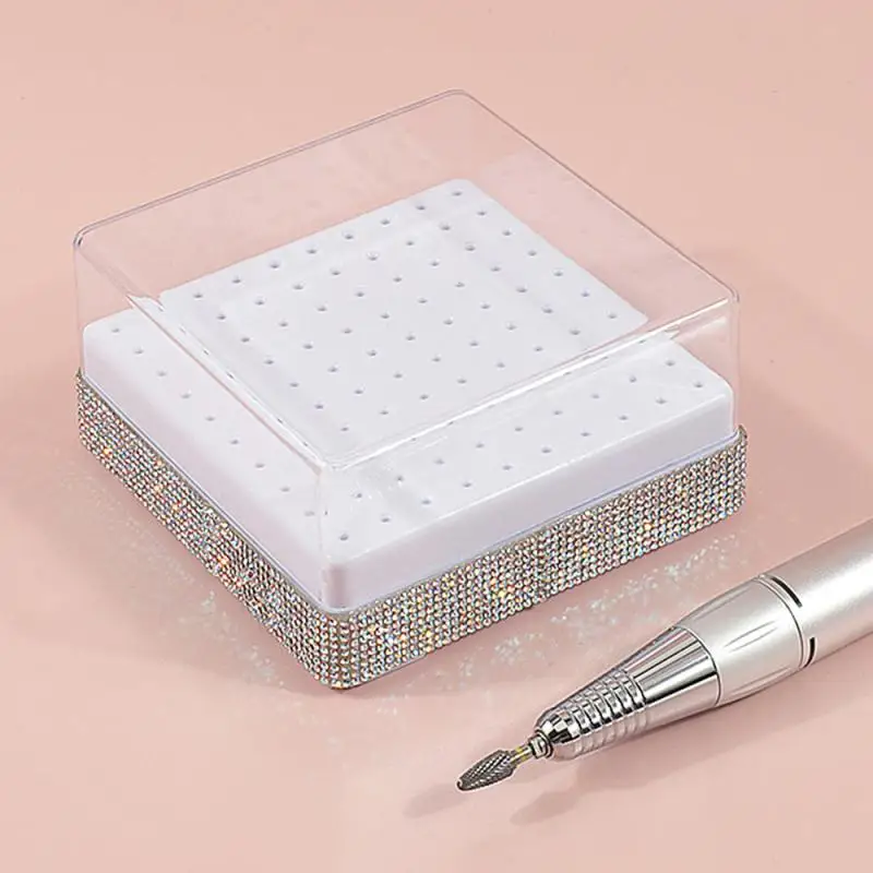 

100 Holes Nail Drill Bit Holder Rhinestone Bling Stand Display Organizer Dust Proof Storage Container Box Case Nail Salon