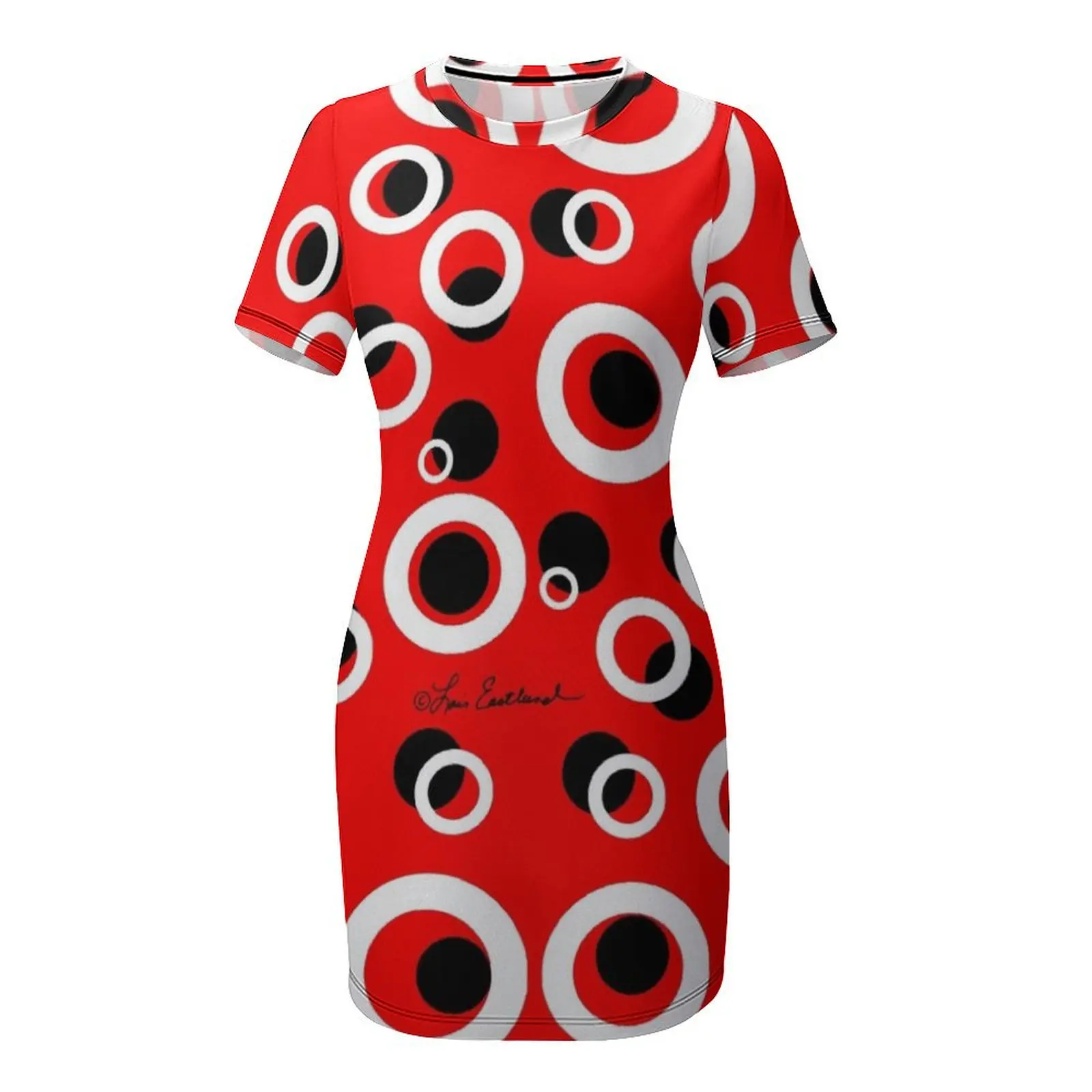 Cirkels op rode jurk met korte mouwen sexy jurk cocktailjurken galajurken jurk