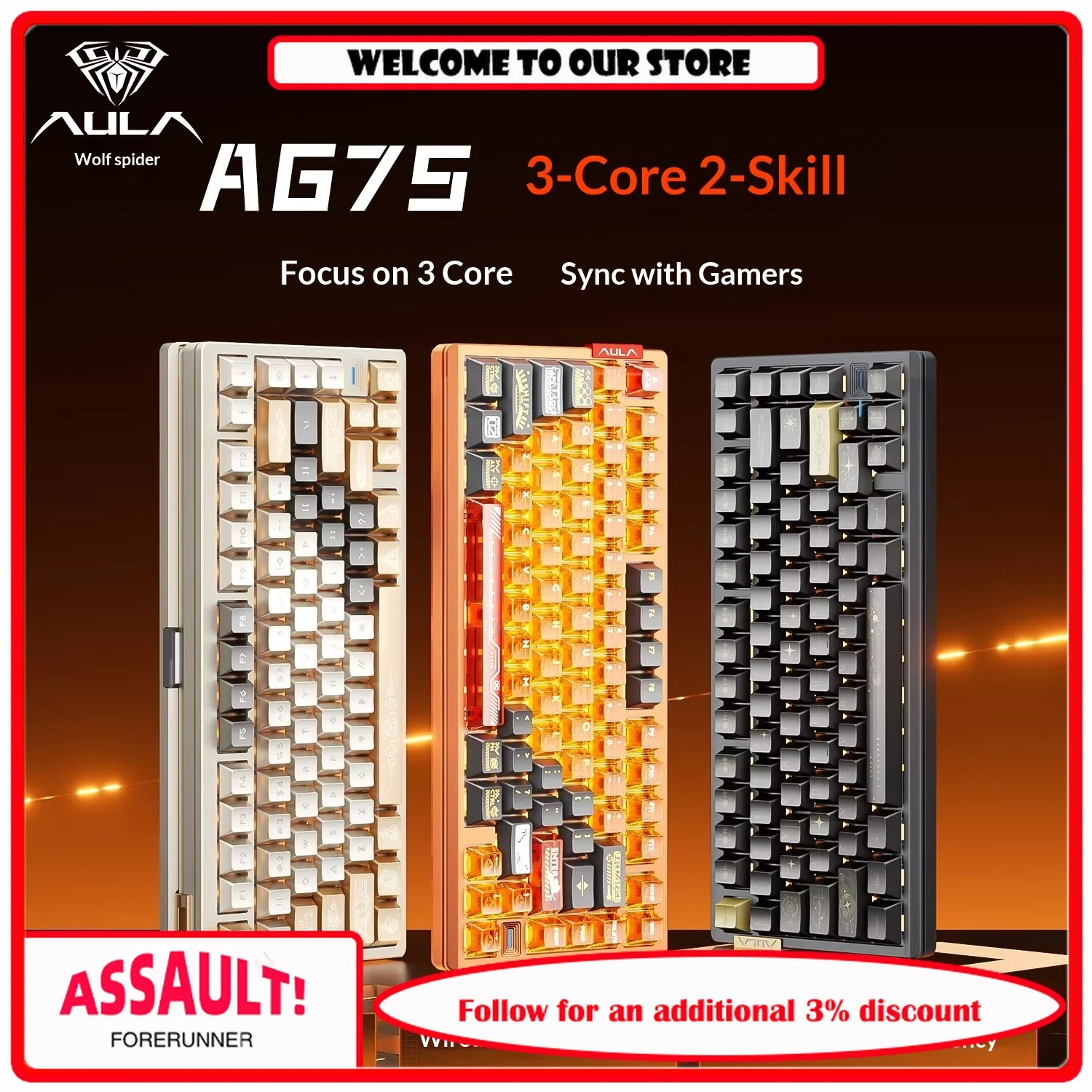 AULA AG75 Magnetic Axis Mechanical Keyboard Full Metal Case 75% Layout Gaming Keyboard for FPS Games Valorant CS2