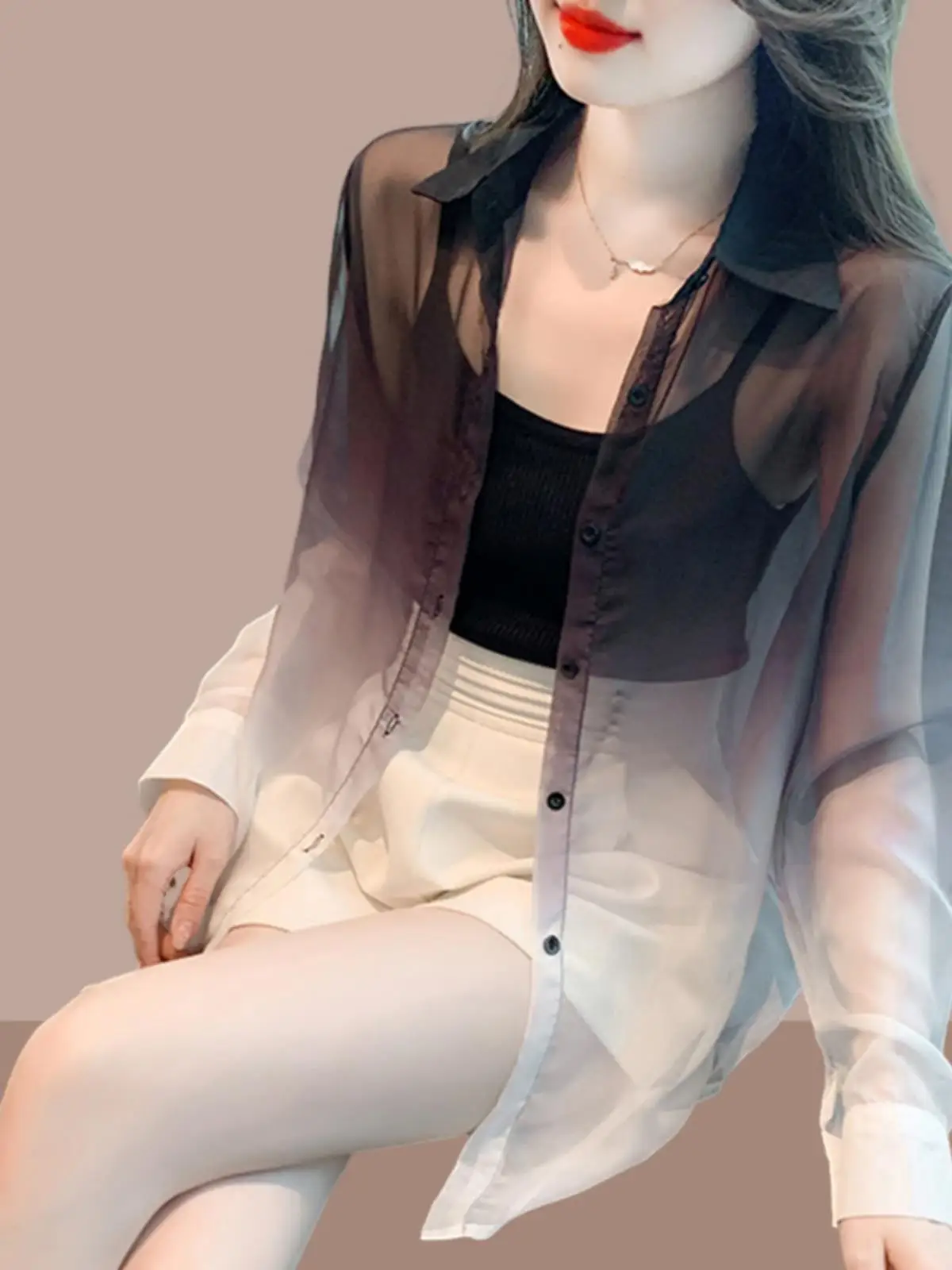 

Летняя женская модная рубашка-куртка 2026 года с градиентным цветом, защитой от солнца, повседневная, элегантная, шикарная, с длинным рукавом, в корейском стиле, свободного кроя