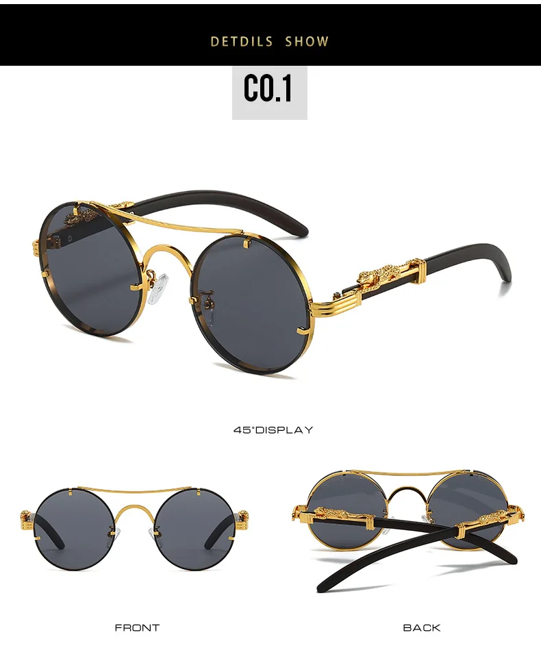 Vintage Runde Sonnenbrille Männer Frauen Luxus Marke Designer Gepard Metall Casual Brillen UV400 – Detail 6