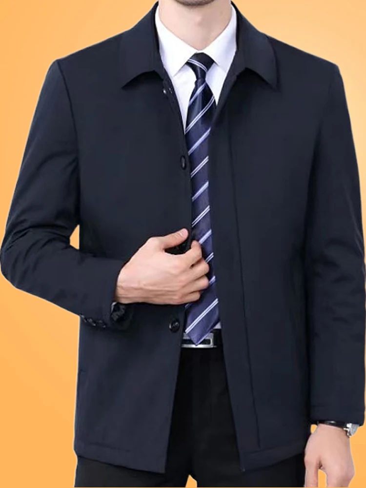 

Spring Jaet Men's Busin Casual Loose Fit Long Sve irt Sle Outerwear Anti-Wrinkle Stand Size Dad Coat