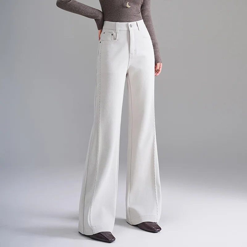 

Fashion Versatile Women's Jeans Autumn Draped Slim High Waist Wide Leg Long Pants Lazy Style Straight Pants