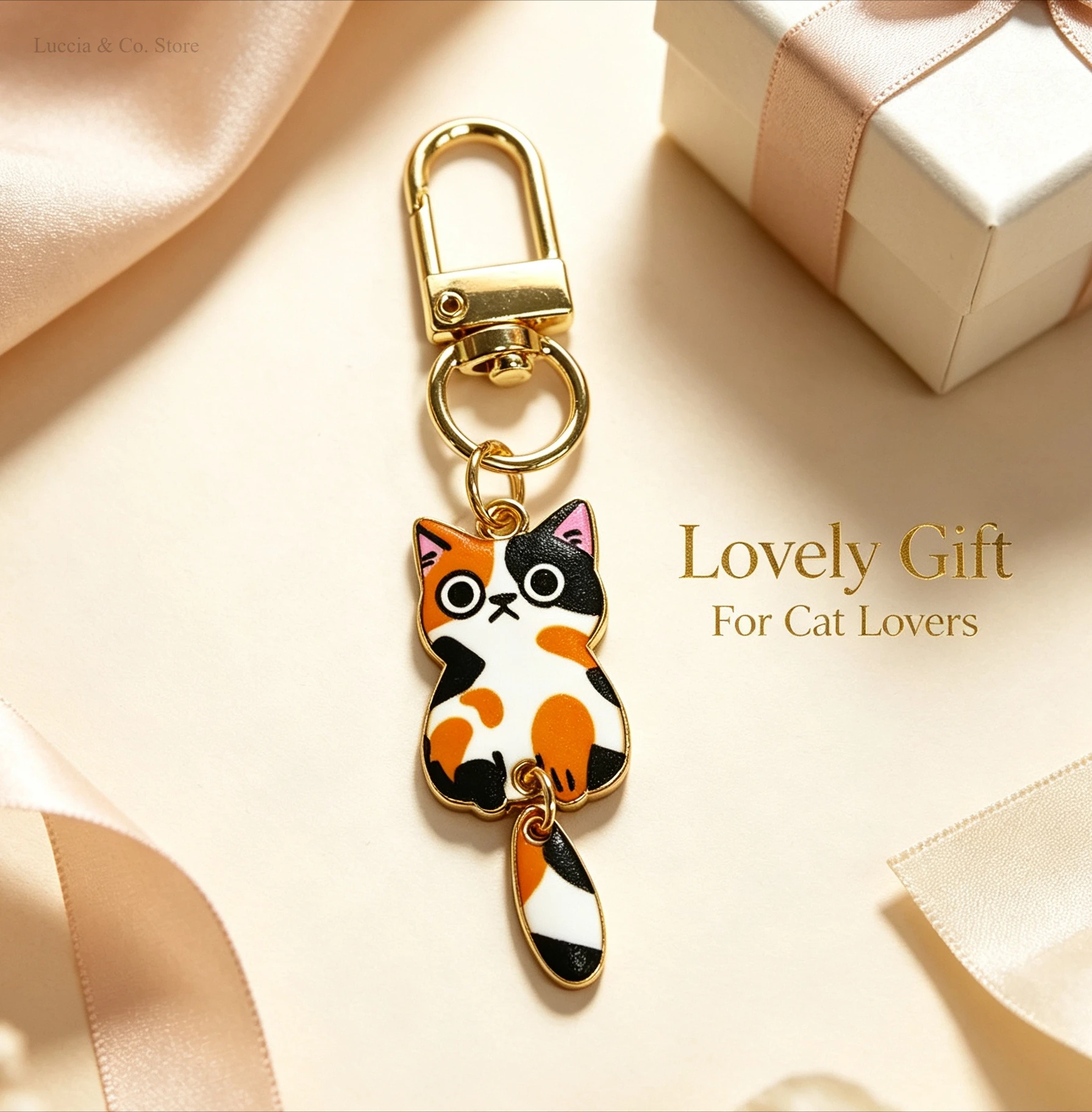 Cute Cartoon Kitten Custom Keychain, Key Ring Pendant