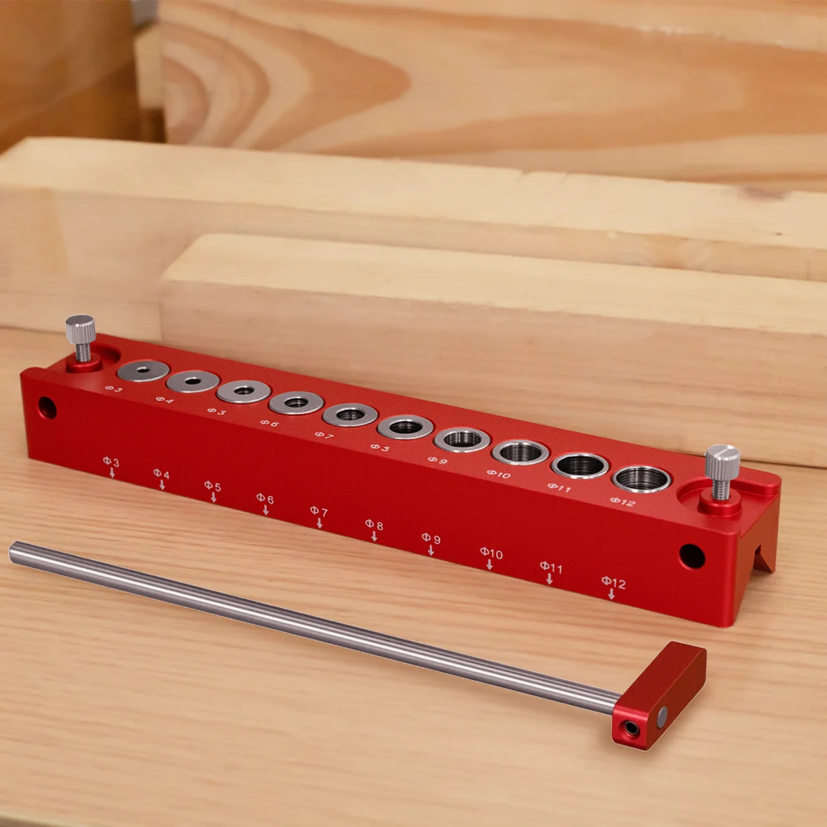 Extended Wood Dowel Jig with Positioning Rods, Straight Hole Drill Guide for Round & Square Wood, Woodworking Locator Tool