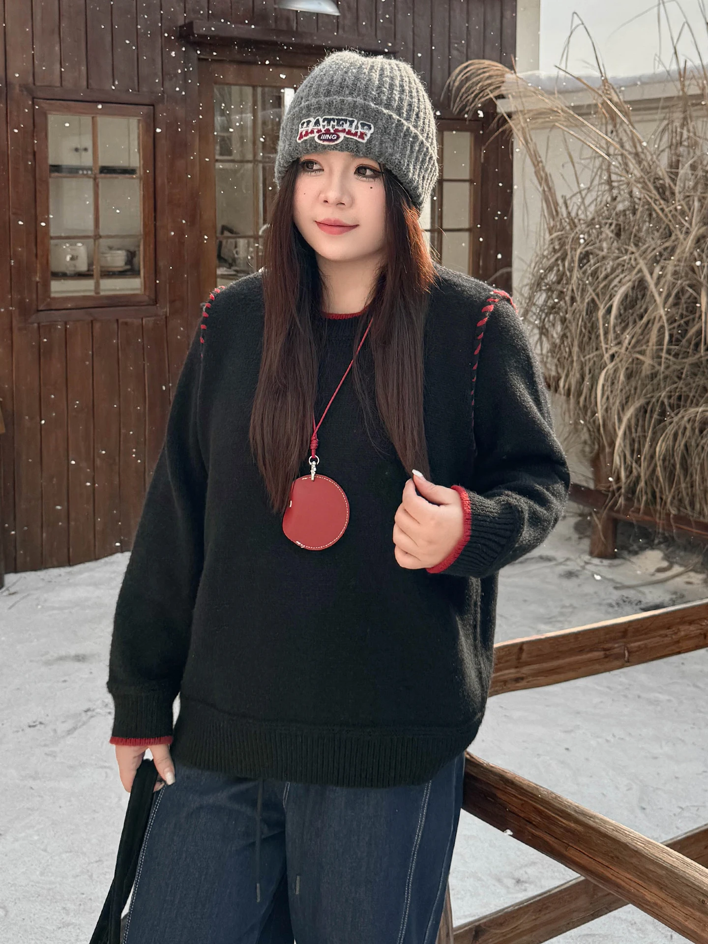 

Женский трикотаж больших размеров, теплый свободный круглый топ Ne Soft Cozy Color Blo Retro Sle Long Sve Top на осень-зиму