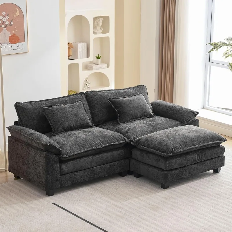 

Sectional Sofa Comfy Cloud Couch for Living Room with Pillows, Modern Chenille Sofa Sleeper Deep Couches with Ottoman (3-Seat)