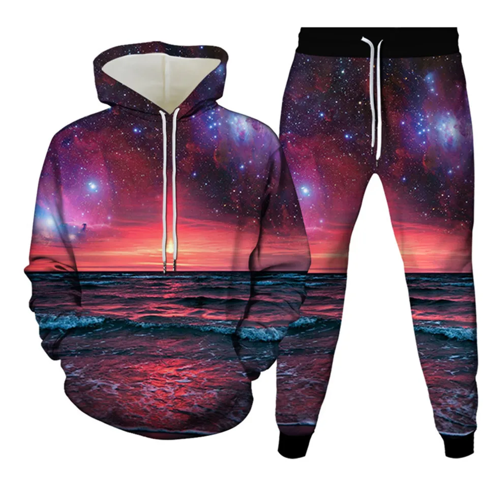 Galaxy Star Sea Natural Landscape Building Fishing Men Tracksuit Women Casual Hoodies Jogger Sweatpants Suit Sweatshirt Trousers