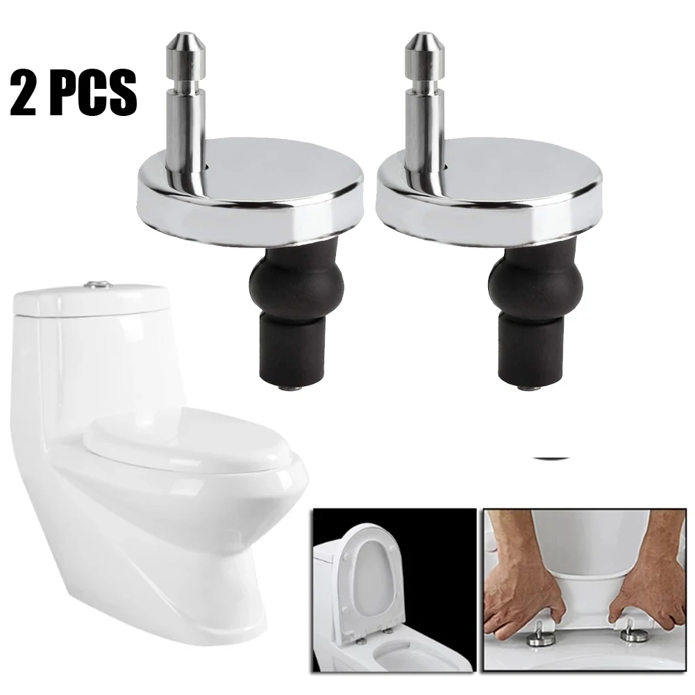 2x Toilet Seat Hinges Fitting Black & Silver Hinge Replacement Spare Parts Stainless Steel + Plastic Top Close