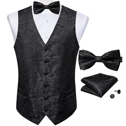 Formal Party Wedding Men Tuxedo Waistcoat Black Paisley Men's Suit Vest Classic Blazer Bow Tie Pocket Square Set Man Accessories