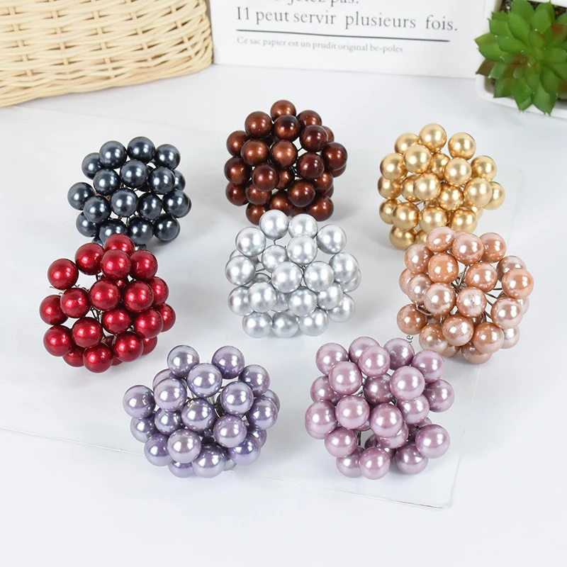 50Pcs Mini Artificial Berry Fruit Stamens Cherry Christmas Plastic Pearl Berries Wedding Party DIY Gift Box Decorated Wreaths