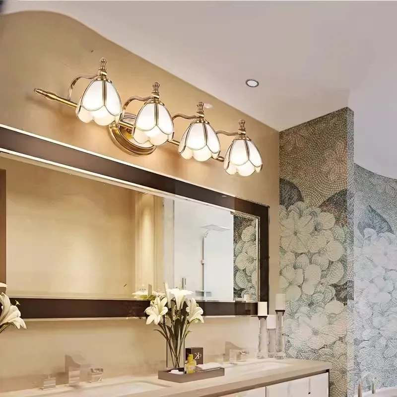 Vintage LED American Vanity Mirror Headlight Modern Multicolor Simple Mirror Cabinet Glass Wall Lamp Mirror Wrought Iron Lamps