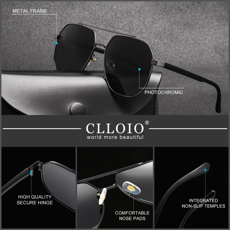 CLLOIO Classic Photochromic Sunglasses Men Women Polarized Driving Shades Sun Glasses Travel Anti-glare Chameleon Glasses