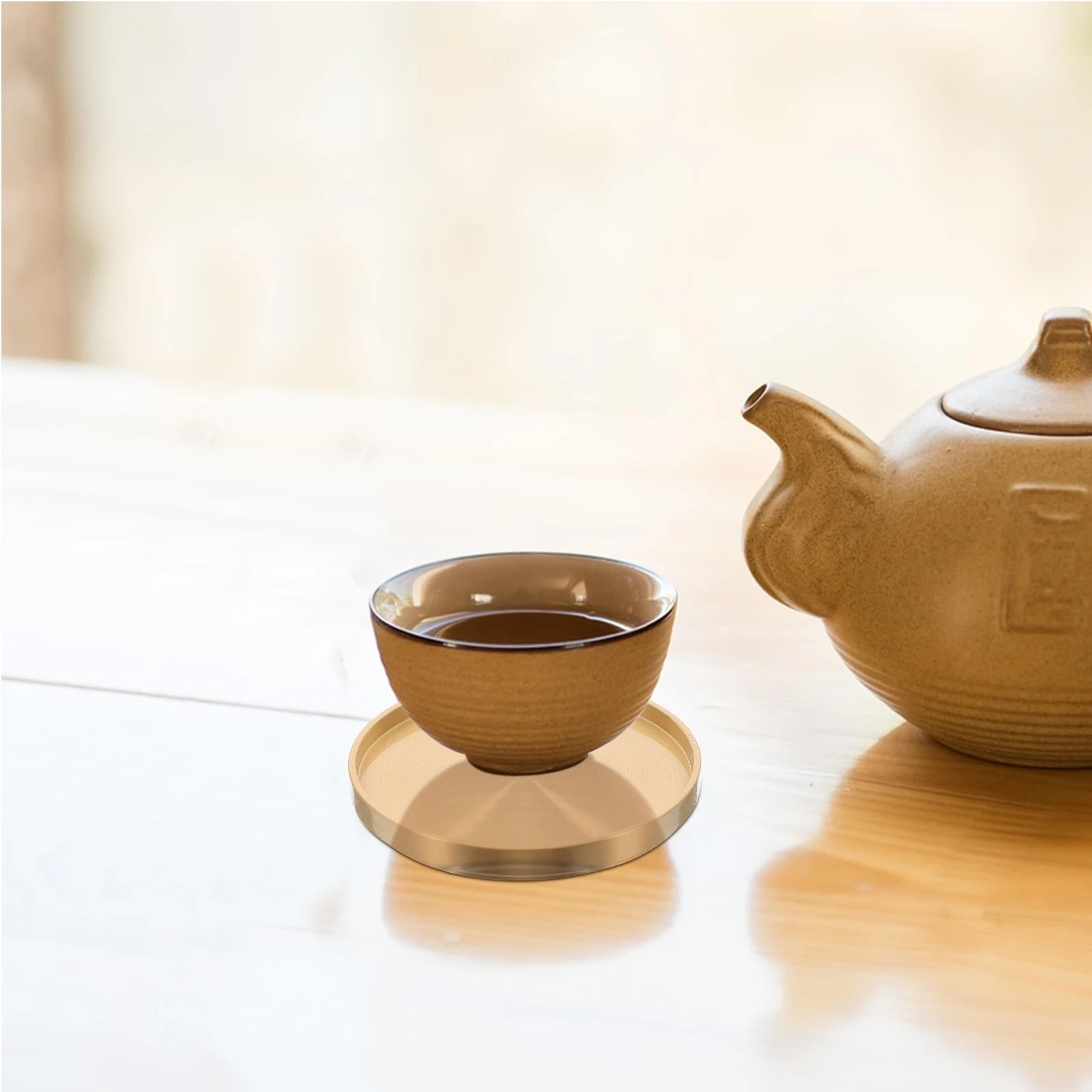 2pcs Brass Coasters Tea Cup Mats Heat-Resistant Desktop Cushions For Home Coffee Shop Golden Simple Design Stain Resistant Fine