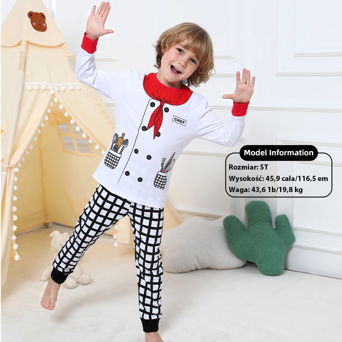 Boy Pyjamas Halloween Pajamas Kid Chef Costume Cooking Game Uniform Cosplay Party Toddler Preschool Career Day Theme Clothes Set