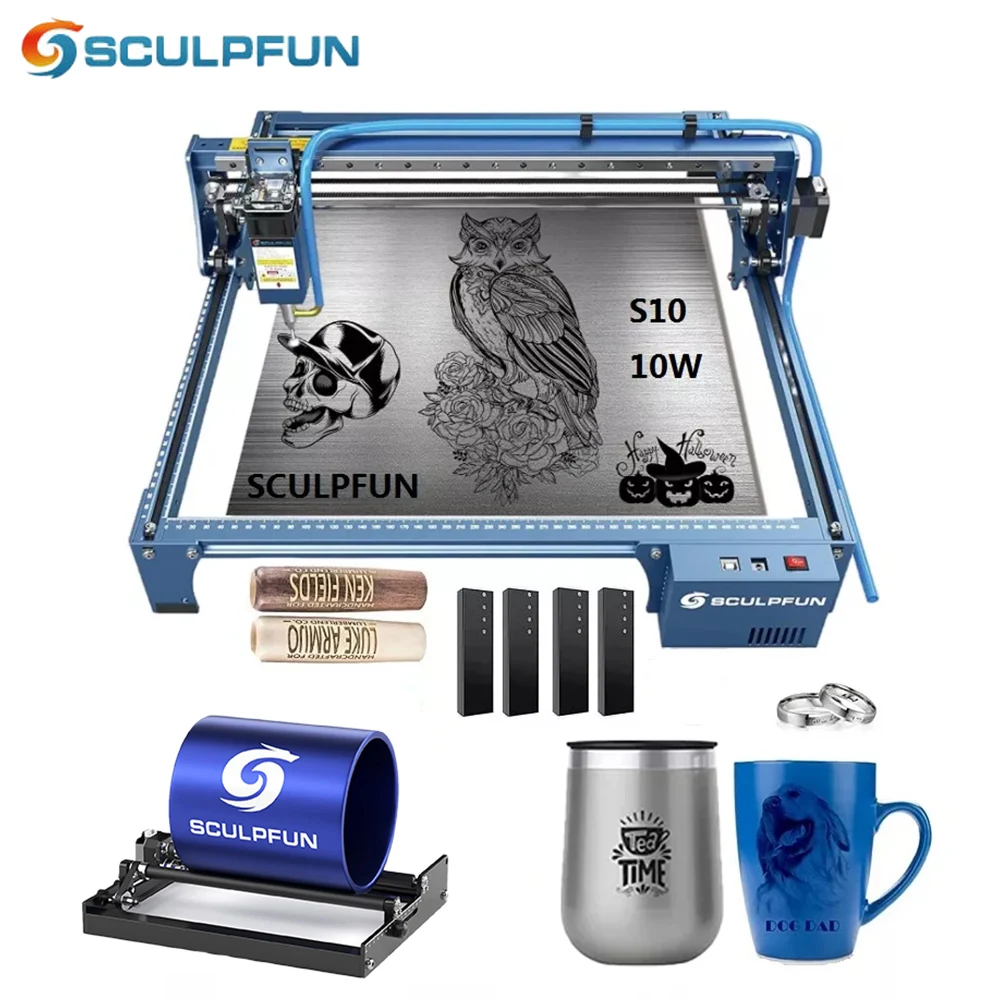 

SCULPFUN S10 Laser Engraving Machine 10W Laser Output Power Twice that of the S9 High-speed Air Assist Carving with roller