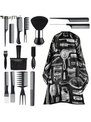 WANMEI Salon Barber Cloak Set Barber Stylist Cloak with Adjustable Buckle Neck Dust Removal Brush and Comb Barber Shop Tool