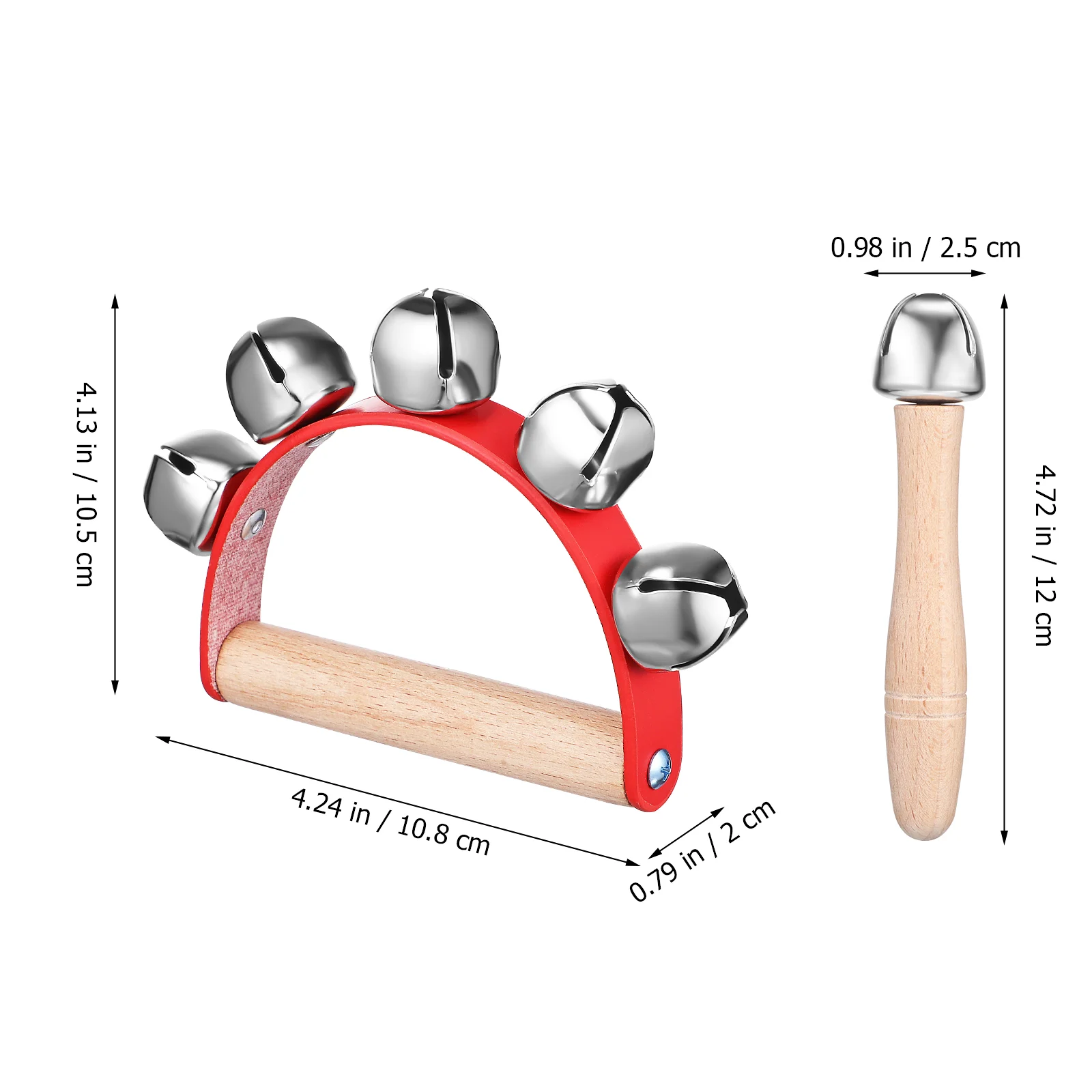 8-teilige und eine Glocke, Rassel, Halbmondförmige Fünf-Ling-Hand-Jingle-Glocken, Hufeisen-Holzschüttler, Metall, Kind
