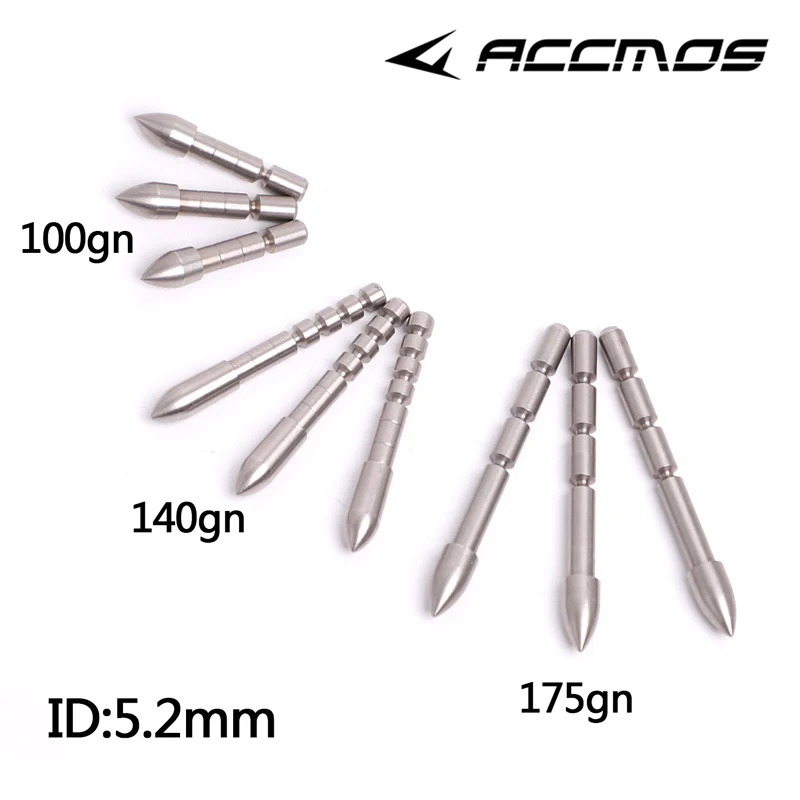 Aço inoxidável Seta Cabeça para DIY, Eixo Archery Acessórios, ID 5.2mm, 100, 140, 175 Grain, 6.2mm, 6Pcs