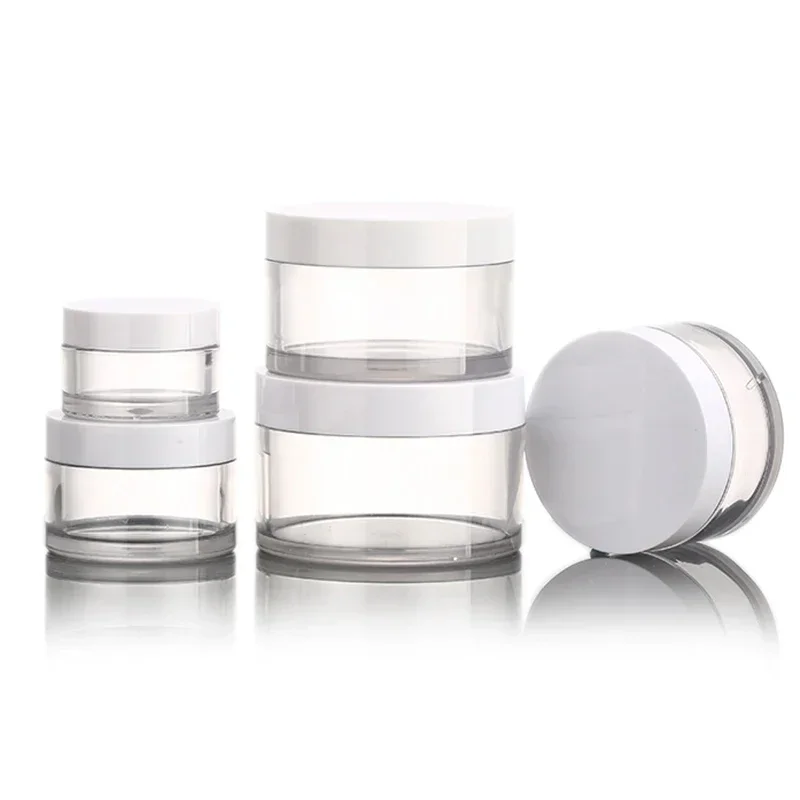 10Pcs Clear Plastic Jar Skincare Makeup Containers Cream Makeup Jars White Sample Pot Travel Bottles 30/50/100/150/200/250ml