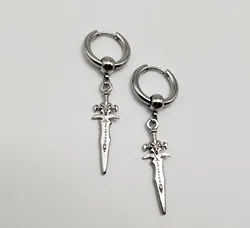 Silver Color Frostmourne Sword Drop Earrings for Women Men Y2K Style Hoop Earrings Punk Grunge Fashion Jewelry