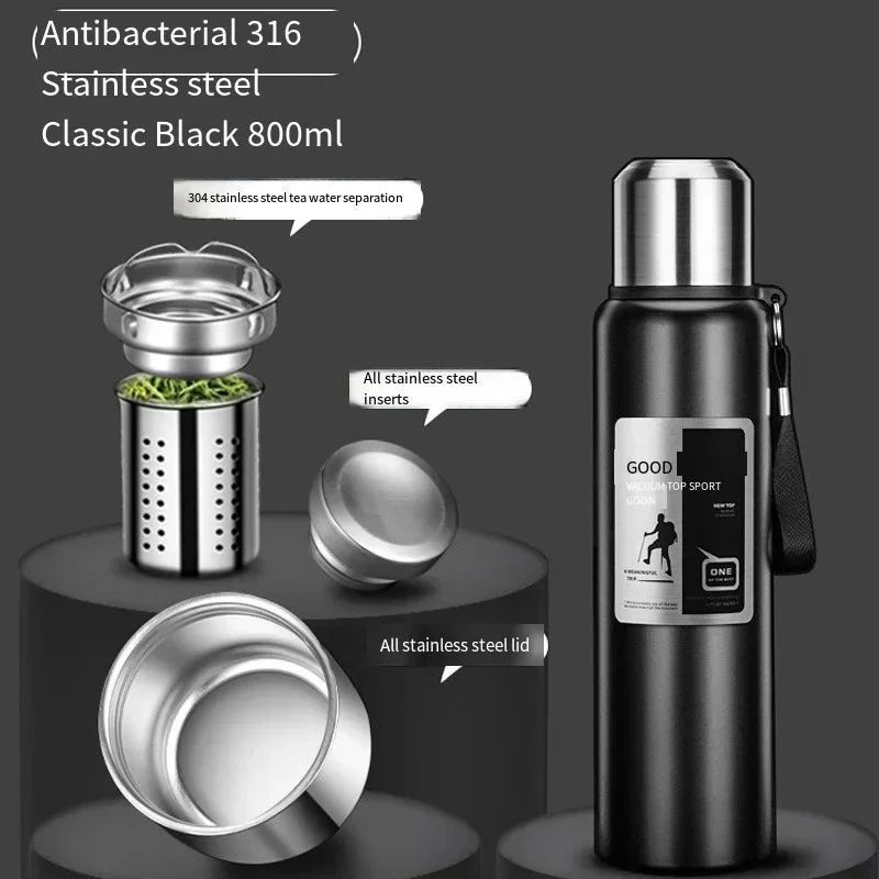 600-2000ml Stainless Steel Thermos Water Bottle Portable Large Capacity Vacuum Flasks Cold And Hot Thermal Thermos With Rope