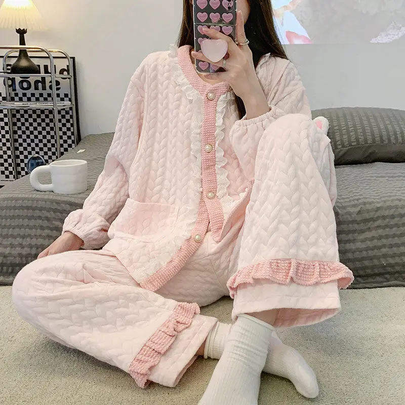 Women Air Cotton Confinement Clothing Autumn Winter Postpartum Nursing Pajamas Female Simple Thickened Warm Homewear Two-Piece