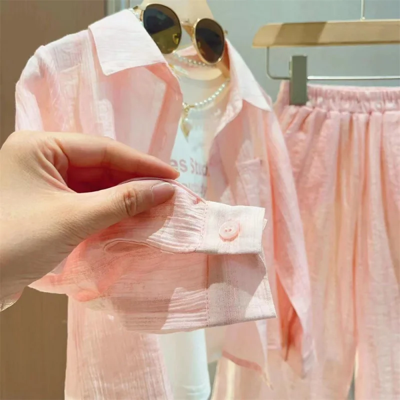 Ropa de protección solar para niñas, traje de verano de estilo occidental, 3 piezas, 2024