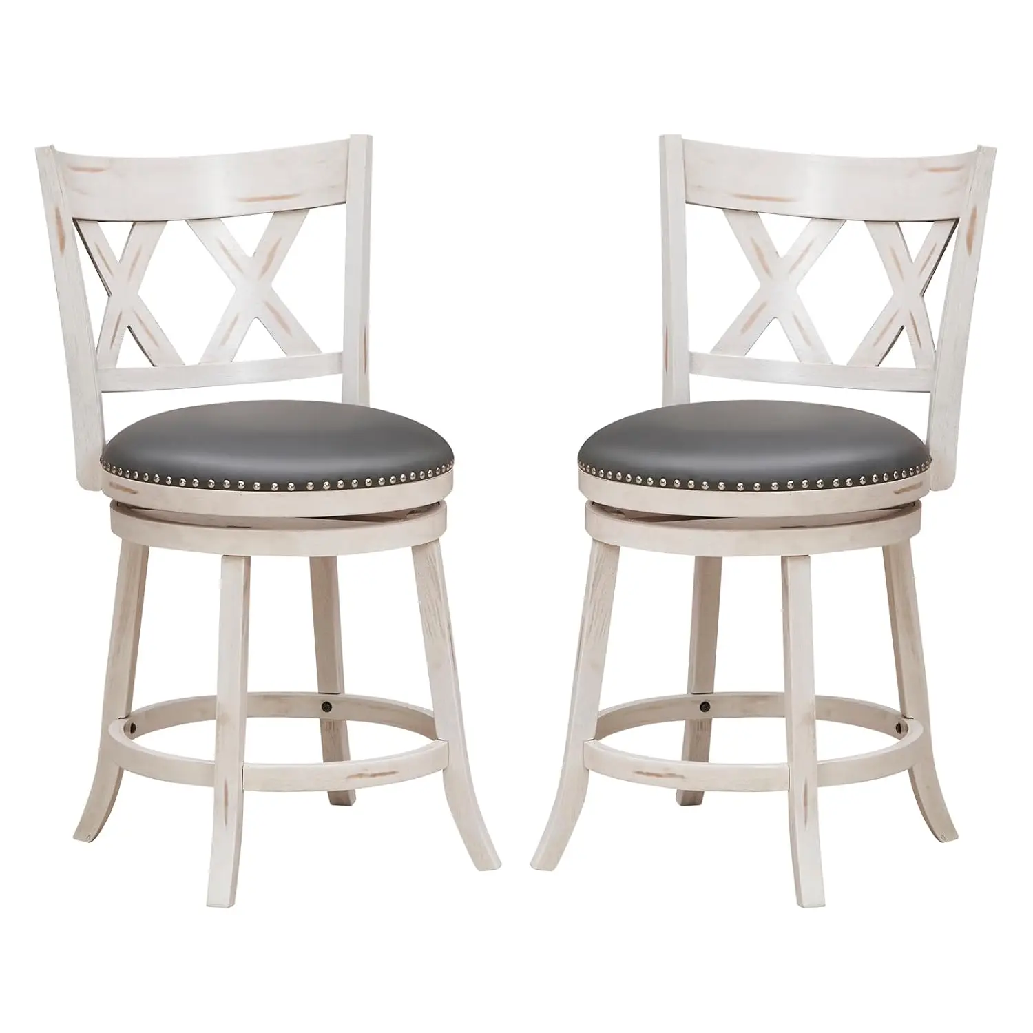 

25.5" Bar Stools Set of 2, Swivel Counter Height Stools w/Back, 20" Wide Padded Seat, Rubber Wood Frame, Armless, Customized