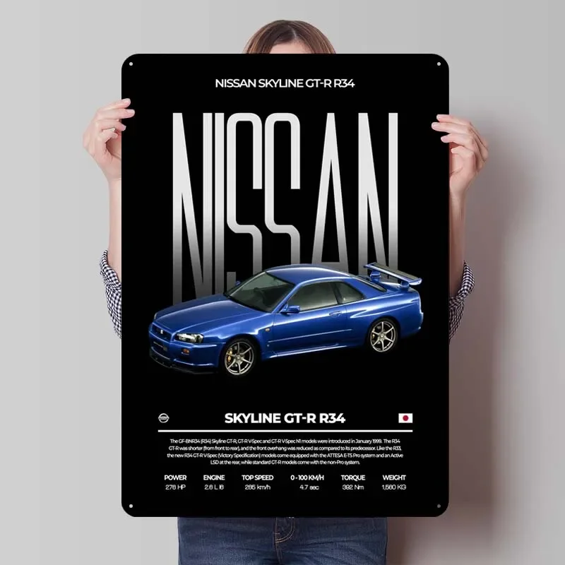 Nissan Tinplate Sign Classic Car Posters Wall Art Mural Custom Metal Signs for Garage Wall Art Decoration Gaming Room Decoration