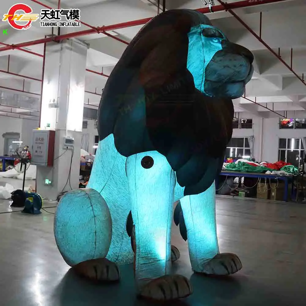 سريع السفينة 4 متر طويل القامة الإضاءة نفخ الأسد نموذج العملاق الحيوان طبق الاصل نفخ الكرتون مع منفاخ للزينة #3