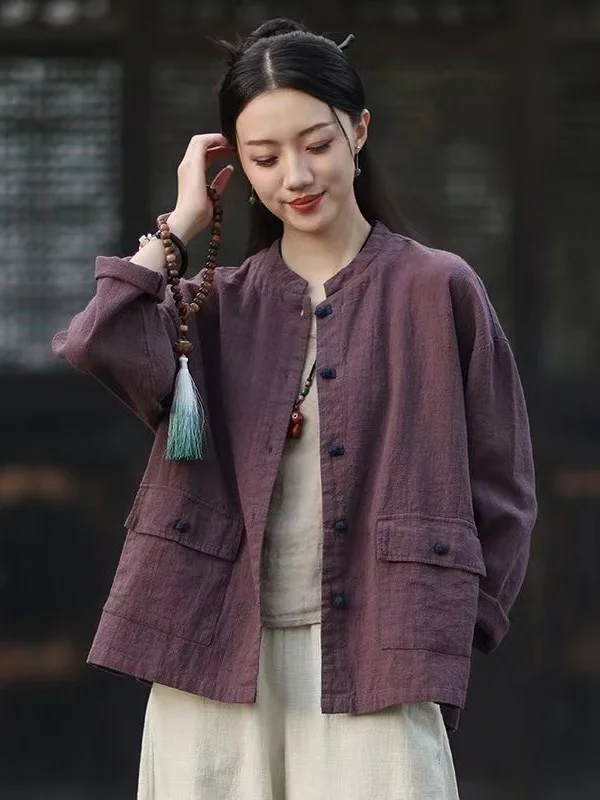 

Loose Women's Cotton Linen Long Sleeve Shirt Vintage Artistic Button up Top Breathable Versatile Style Spring Fashion 2026