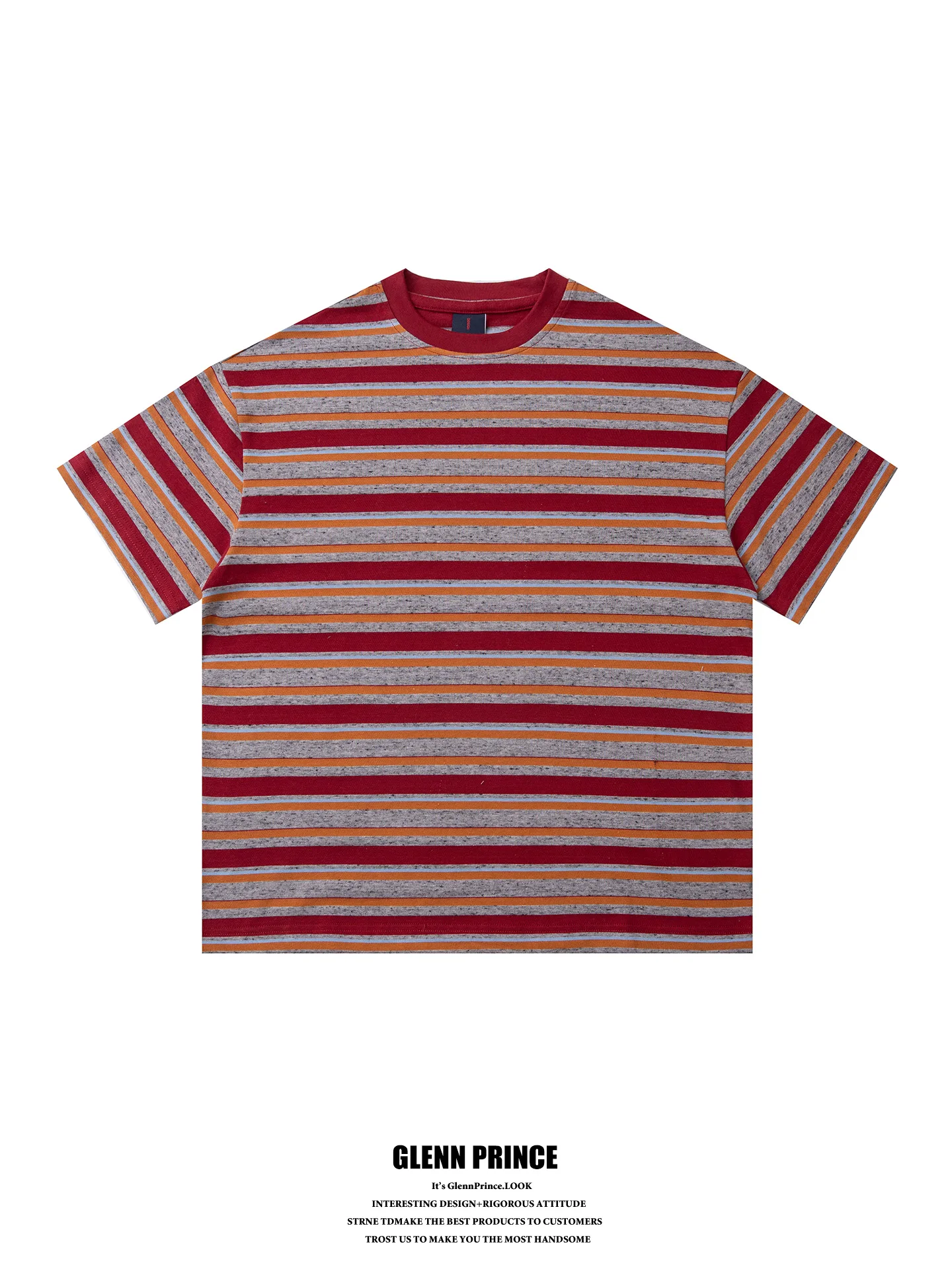 

GPstudio American Retro Red Stripe 300G Heavyweight Cotton T-Shirt Men's Summer Sea Soul Casual Short Sleeve round Neck Tee