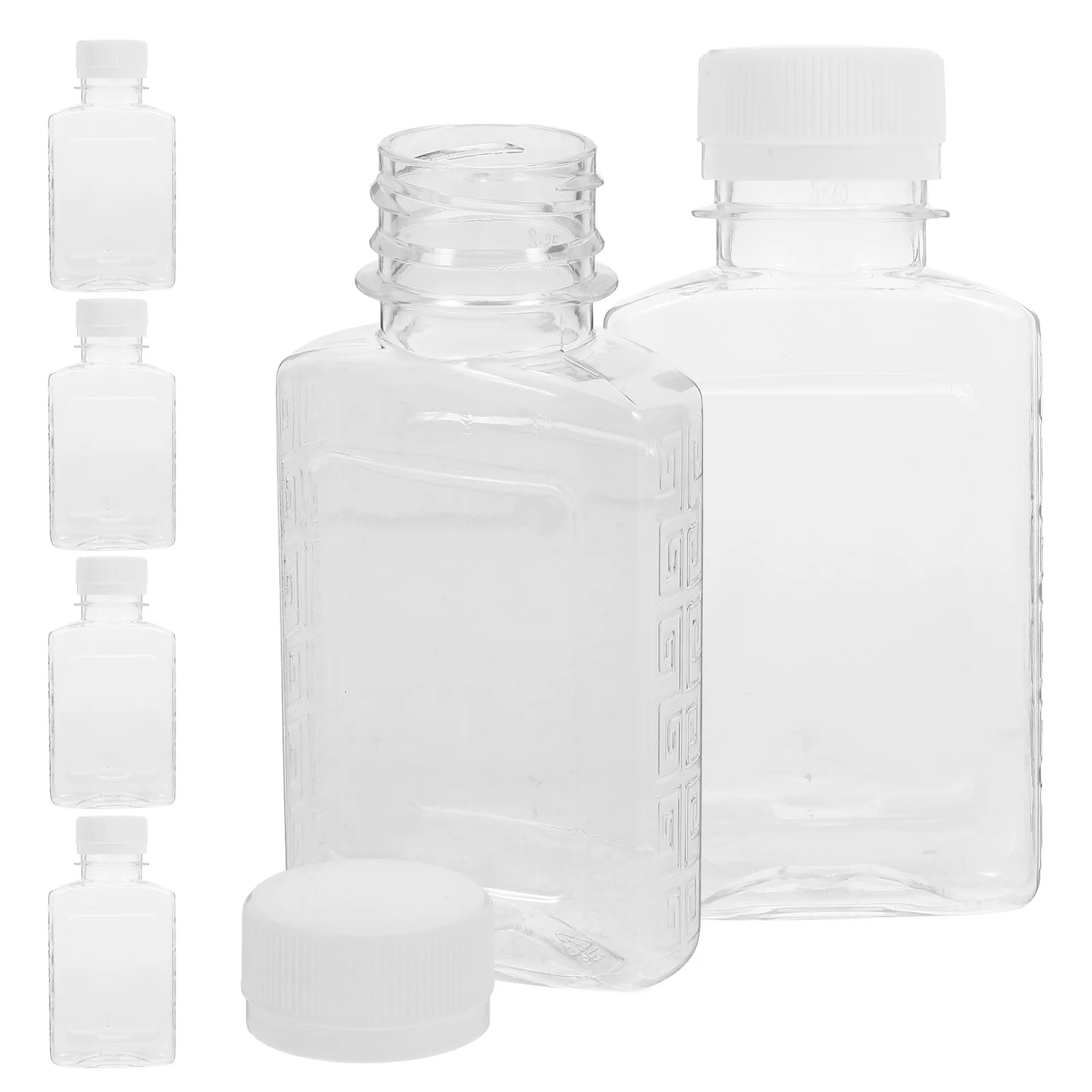 

6Pcs Plastic Beverage Bottles Clear Reusable Mini Juice Containers Flat Milk Water Bottles for Fridge Portable Drink Storage