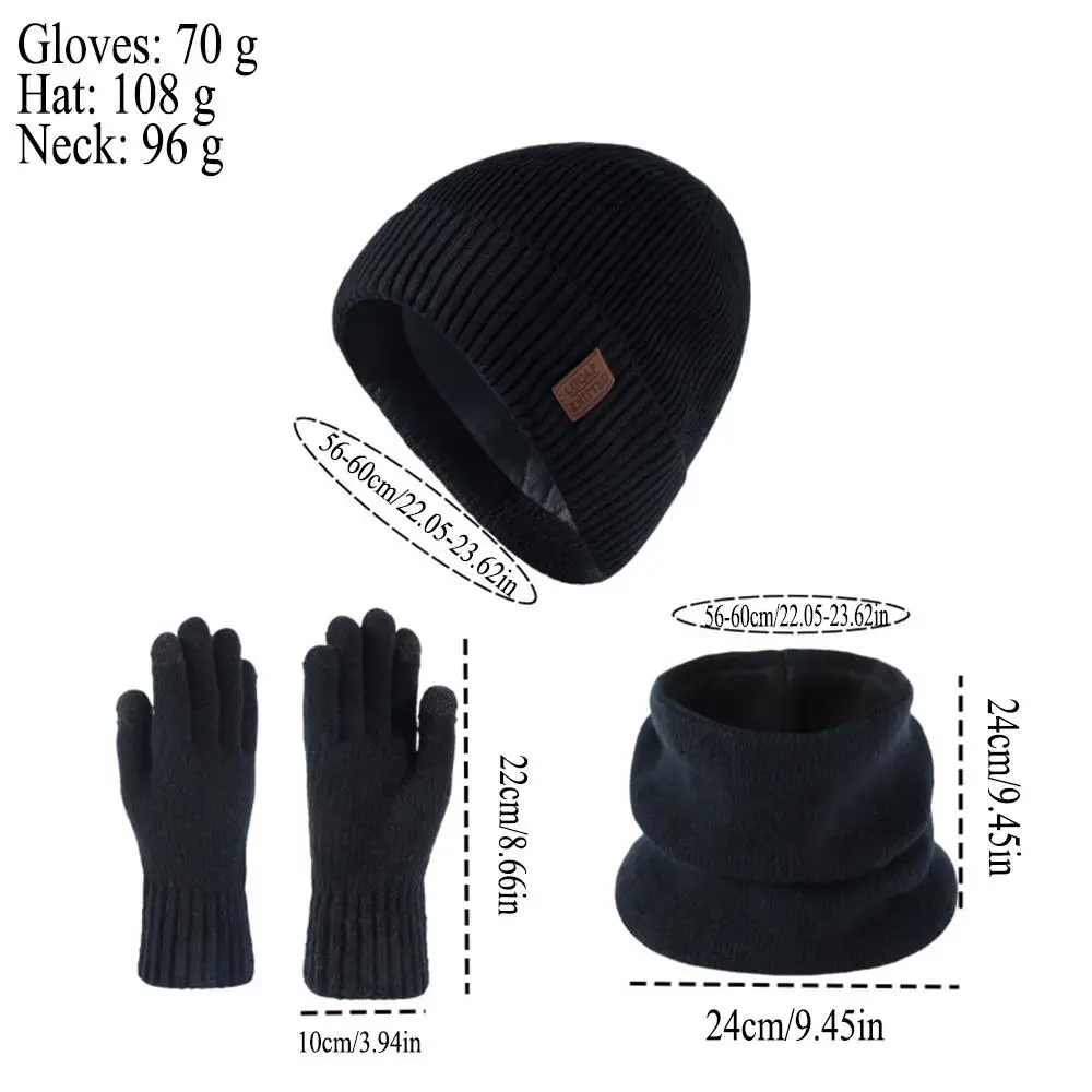 Men's windproof hat, outdoor winter scarf, gloves, three-piece neckline, one plus cashmere insulated knit hat wholesale