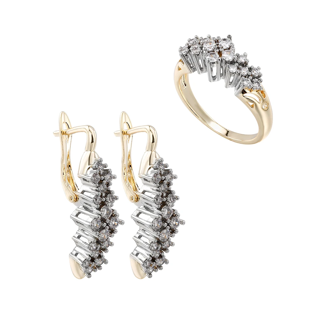 Personalized Zircon Earrings and Ring Set, Copper Plated 14K Gold