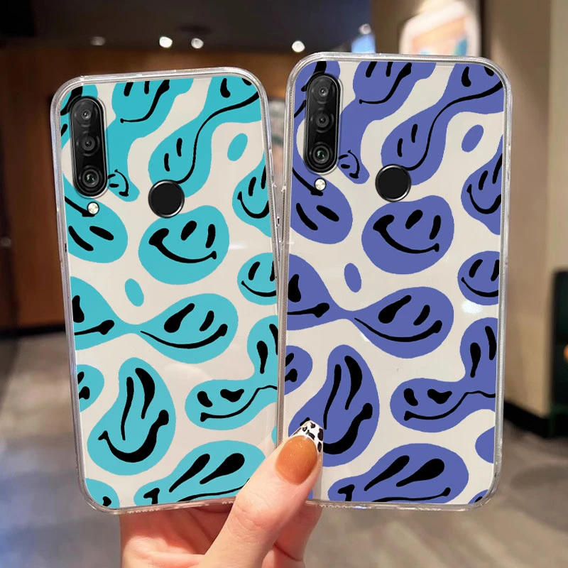 Cartoon Smiling Face Phone Case For Huawei P30 P20 Pro P20 Lite Nova 6 SE P Smart 2019 Y6S 8A Y9 Honor 9X 9C 5G Soft Clear Cover