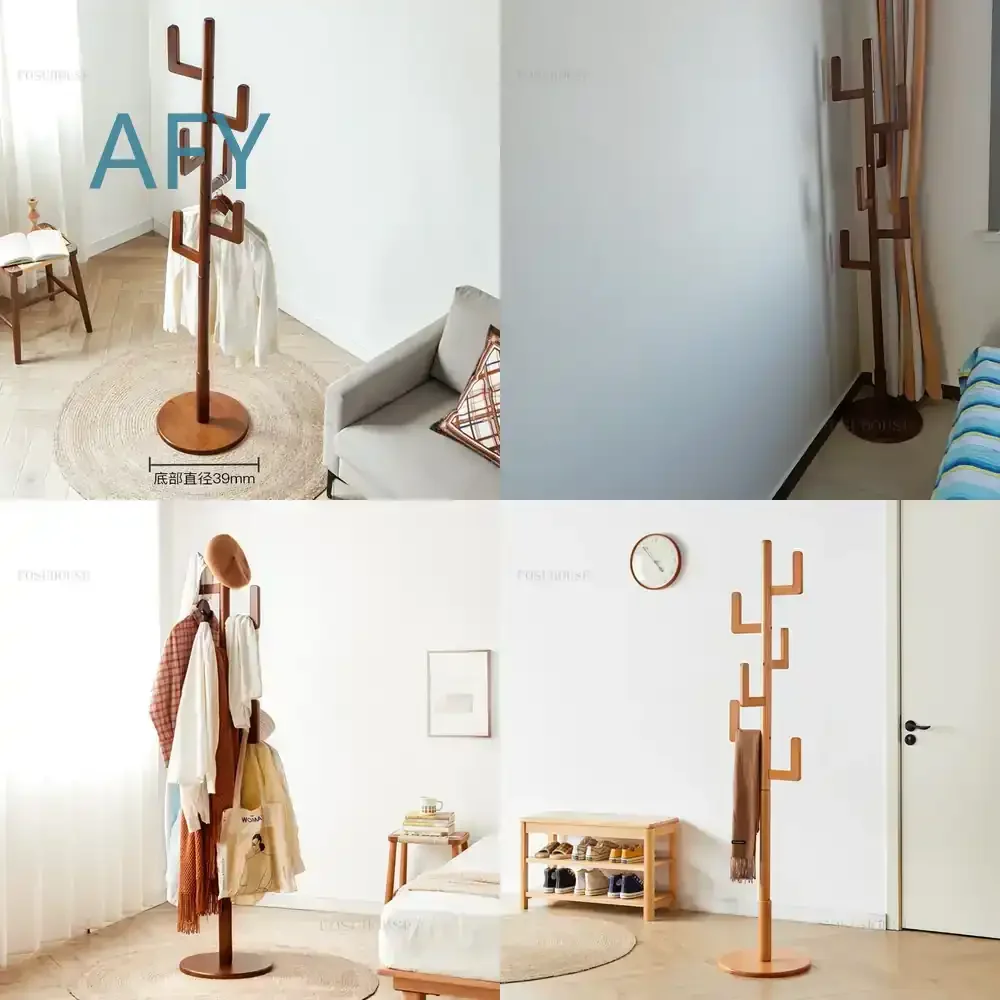 Cactus Shape Coat Rack for Living Room Bedroom Bathroom Hallway Porch Floor Standing Solid Wood Clothes Hanger Household