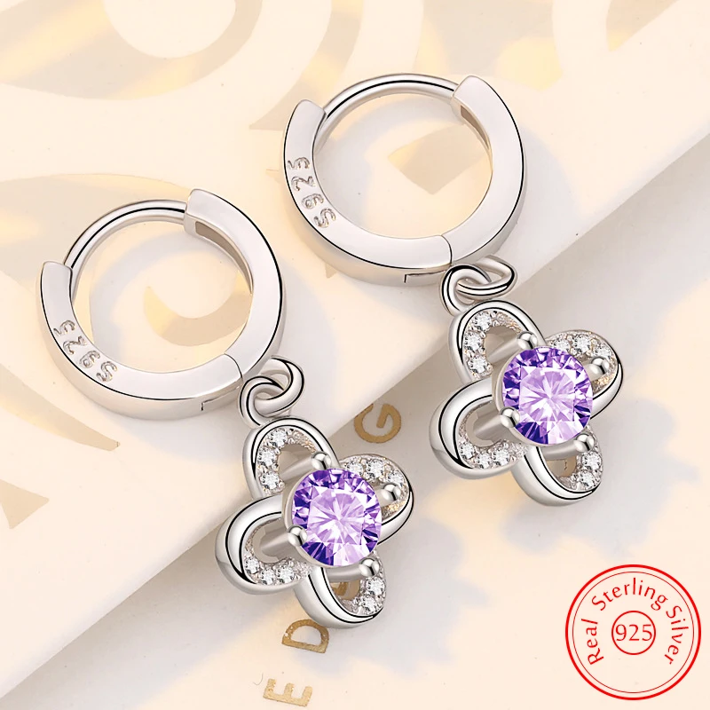 Original Solid 925 Sterling Silver Crystal Zircon Flower New Jewelry Drop Earrings For Woman XY0058