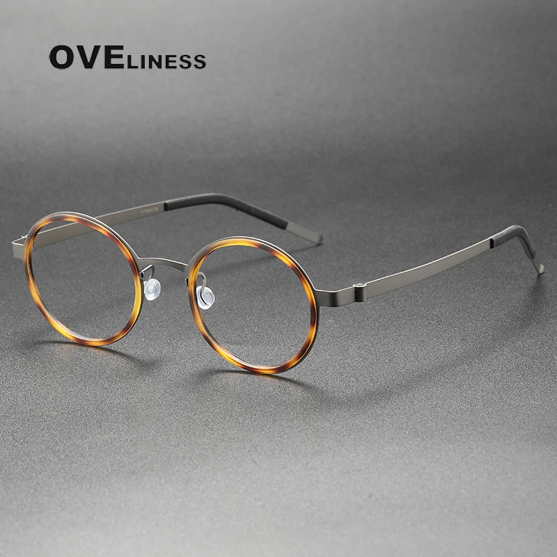 2023 Acetate titanium eye Glasses Frame Men Women Vintage round Myopia Optical Frames Prescription Eyeglasses Screwless Eyewear