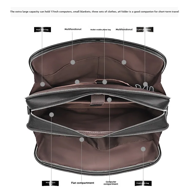 กระเป๋าเอกสารผู้ชายหนังคลาสสิกสําหรับธุรกิจกระเป๋าแล็ปท็อปขนาด 15.6 นิ้ว