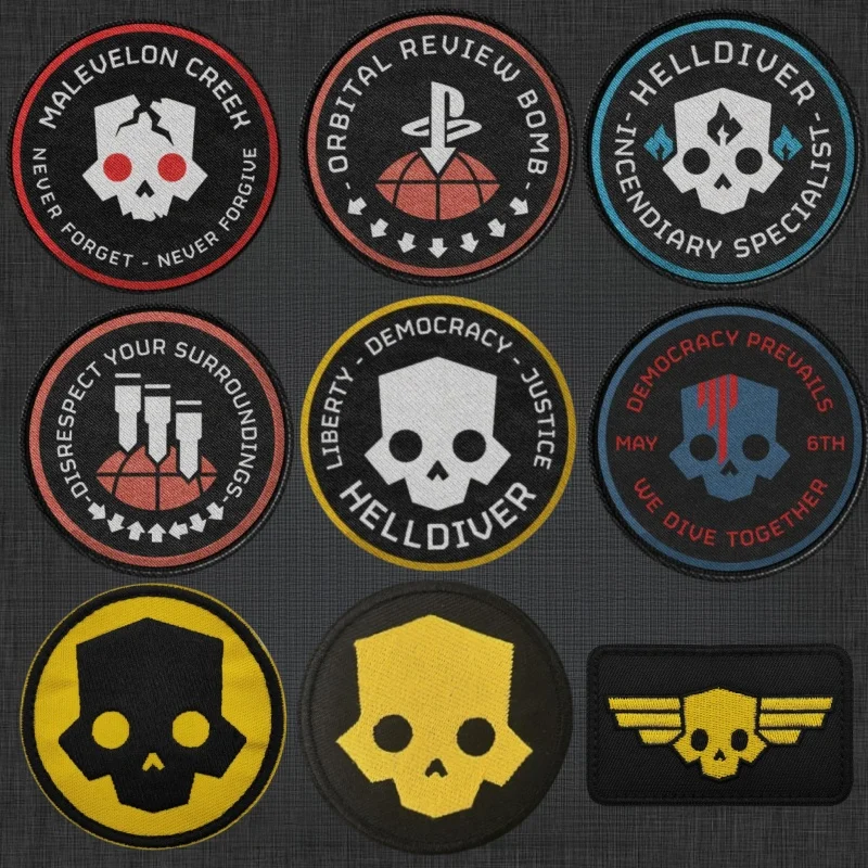 HellDiver Skull Morale Tactical Embroidery Patch Printed Hook&Loop HellDiver 2 Patch Military Orbital Review Bomb Badge Stickers