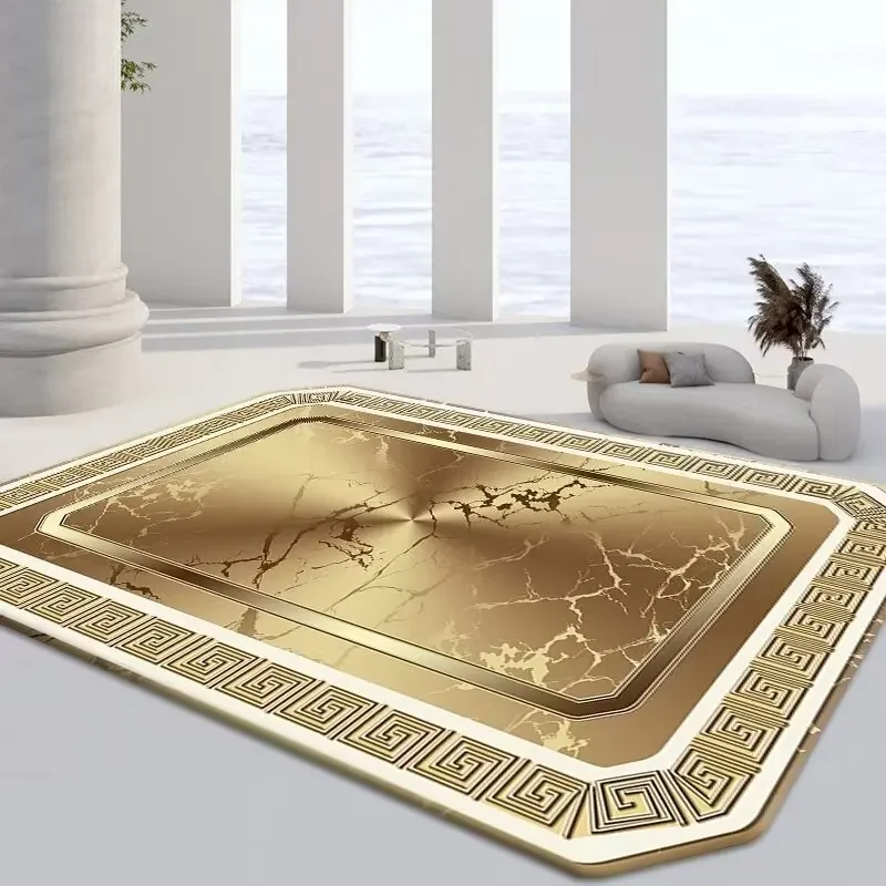 Tapis Irréguliers en Or pour Salon et Chambre à Coucher, Polymères de Sol Doux et Lavables de Grande Taille, Décoration de Luxe