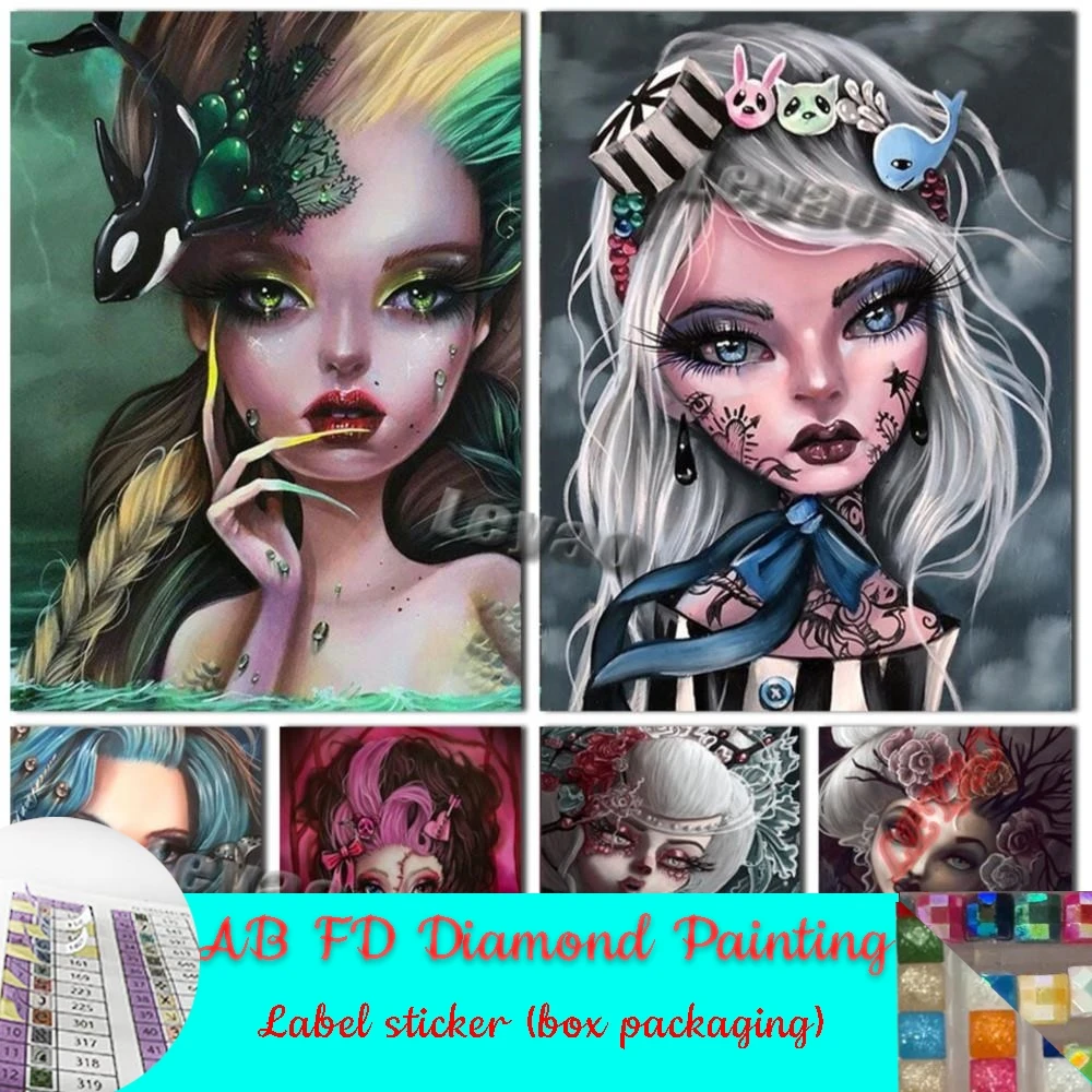 Gothic Art Cartoon Girl 120color AB FD Diamond Painting with Sticker Code Mosaic Beautiful Elf Mermaid Art Picture Decor