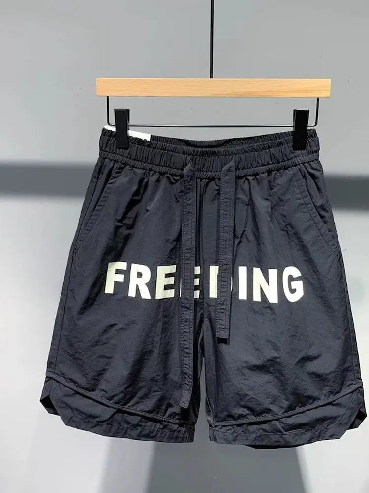 

Summer Casual Loose Men's orts Qui Dry Color Korean Sle Faion Letter Print Elastic Waist Workwear Pants