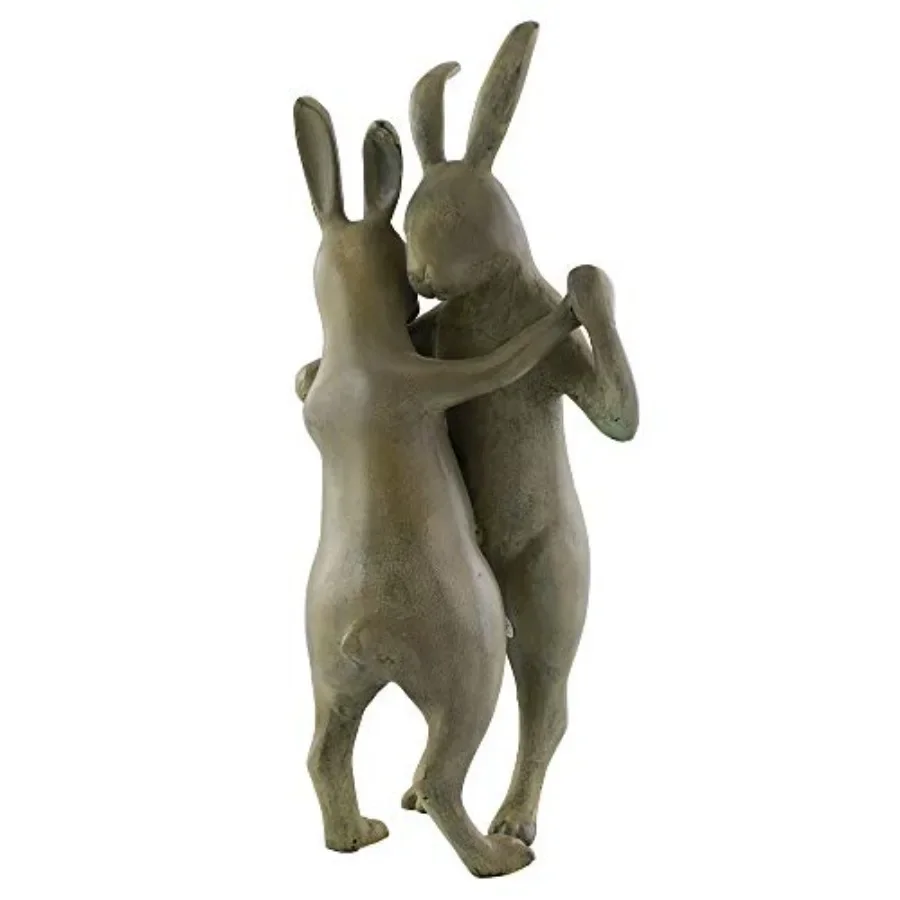 First Dance Garden Sculpture Rabbit Couple: Outdoor Decorative Metal Sculpture in Bronze Finish with Romantic Charm