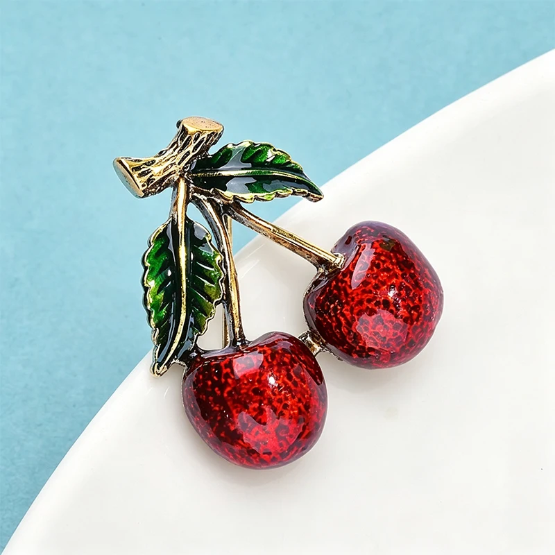 Wuli&baby Classice Enamel Cherry Brooches For Women Cute Red Cherry Fruits Party Casual Office Brooch Pins Gifts view 6
