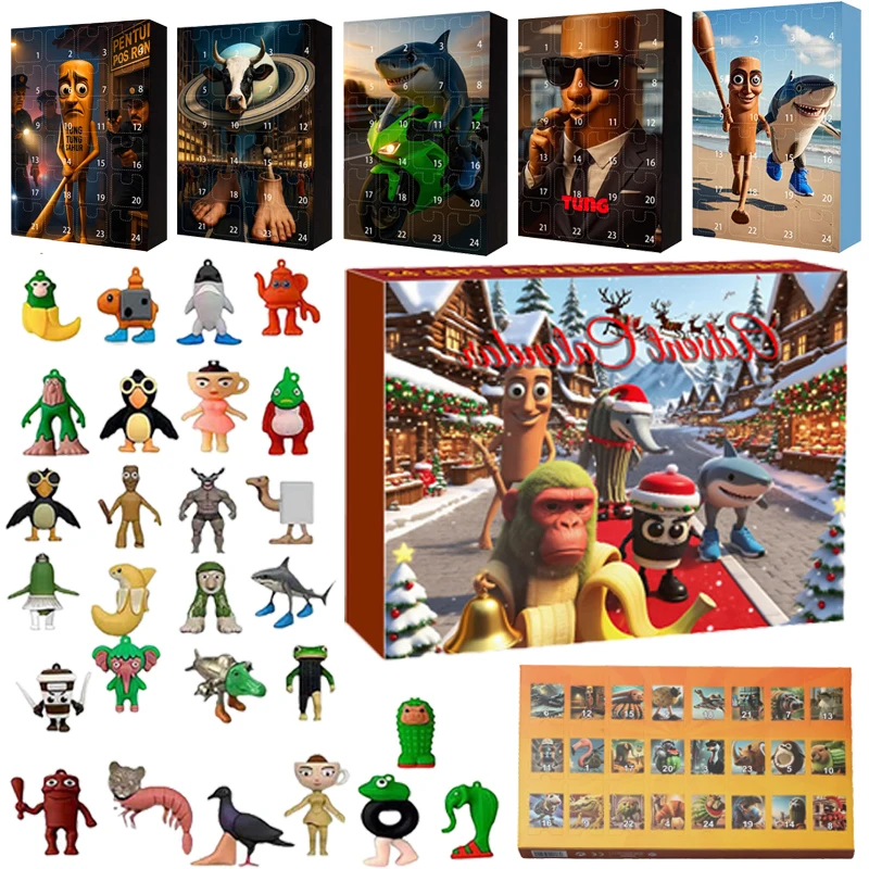 24 pièces Brainrot italien calendrier de l'avent de noël TungTung Sahur Tralalero Tralala Figure joyeux noël compte à rebours calendrier cadeau