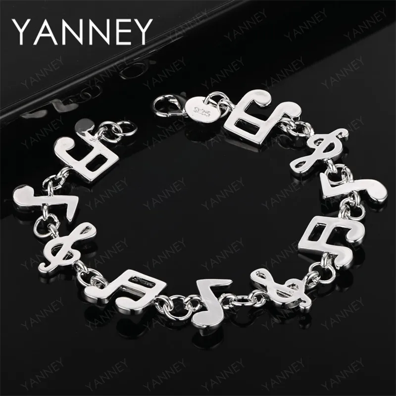 

925 Sterling Silver Exquisite 8 Inch Women's Musical Note Bracelet Fashion Charm Wedding Party Luxury Accessories